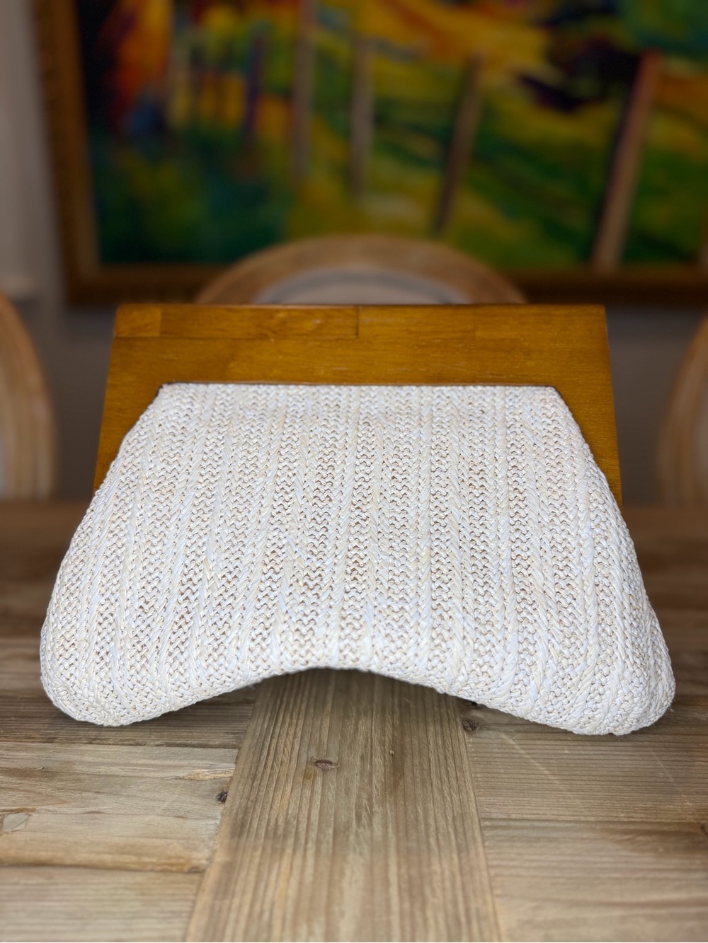 Shiraleah Chicago Cream Knit Clutch with Wooden Frame - Picture 2 of 9